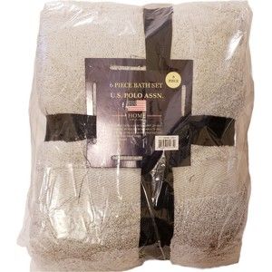 NEW US Polo Assn. Home 6 Piece Bath Towel Set Gray Fast Drying
